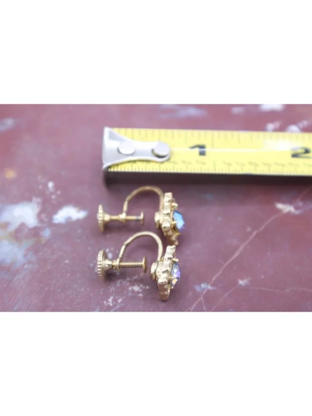 Iridescent Rhinestone Aurora Borealis Screw‑Back Earrings Gold Tone Mid‑Century